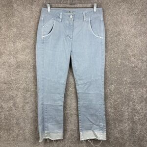 Luisa Cerano Light Blue Denim Drop Hem Frayed Ankle Jeans Women Size 4 German‎